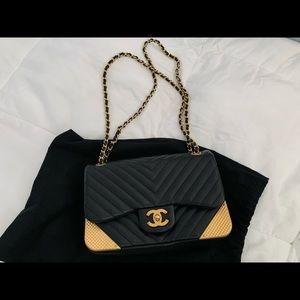 CHANEL Calfskin Chevron Quilted Mini Studded Rock the Corner Flap Bag